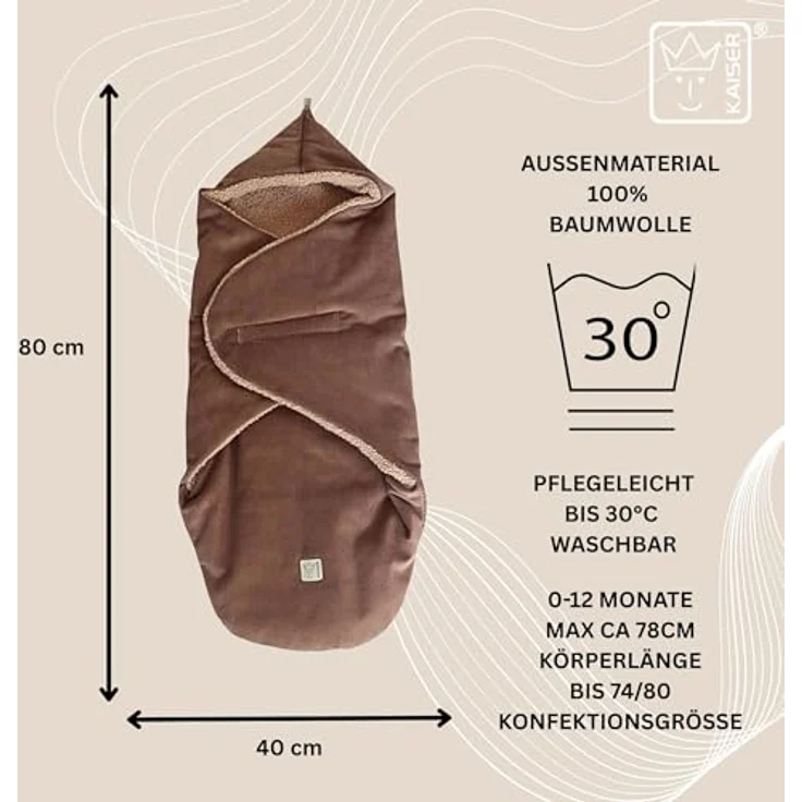 Kaiser Callie Cord Einschlagdecke für Babyschale, 80x40 cm, wattiert, OEKO-TEX, für 0-12 Monate, caribou – Bild 5