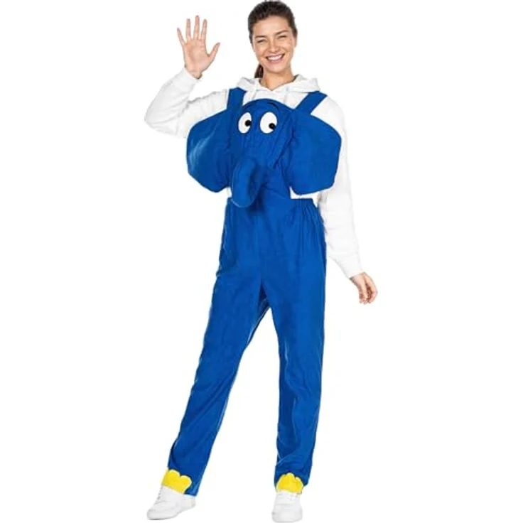 Maskworld Die Sendung mit der Maus - Elefant Kostüm (M), bequeme Latzhose mit gefüttertem Elefantenkopf, blau – Bild 2