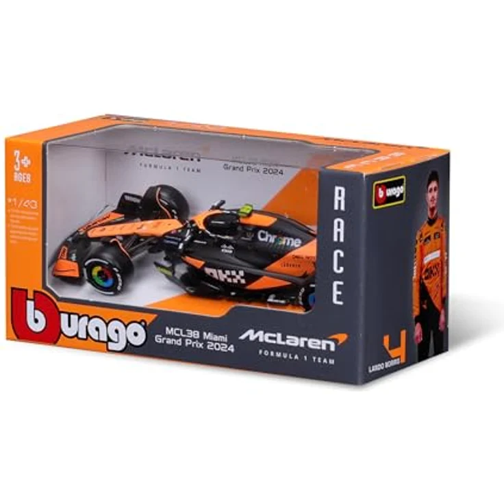Bburago 18-38214N, Modellauto F1 McLaren MCL38 Miami Norris #4, Maßstab 1:43, detailgetreue Nachbildung mit originalgetreuer Lackierung – Bild 7