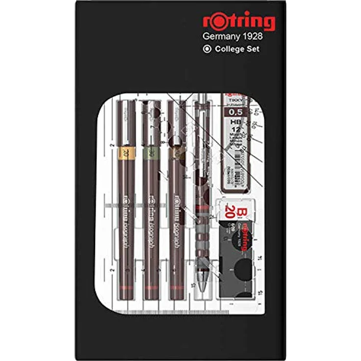 Rotring isograph College Set, Füllminenstift und Tuschezeichner mit 0,2 mm - 0,5 mm Strichbreite, burgund – Bild 2