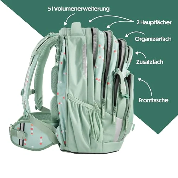 Coocazoo Schulrucksack Porter „Dancing Dots”, Mint, ergonomischer & anpassbarer Tornister, höhen- & größenverstellbar, mit Brustgurt & Hüftgurt, ab der 3. Klasse – Bild 3