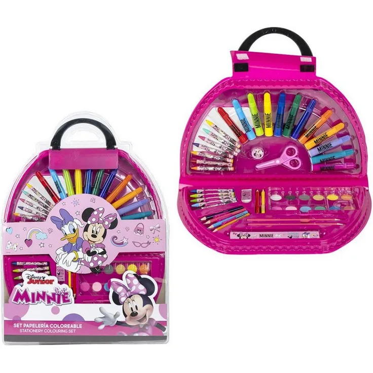 Disney Minnie Mouse Farbkasten 50-teiliges Malset für Kinder, kreatives Zeichenkoffer-Spielzeug, 40 × 54 × 3 cm, leicht und tragbar
