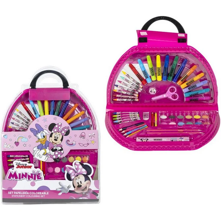 Disney Minnie Mouse Farbkasten 50-teiliges Malset für Kinder, kreatives Zeichenkoffer-Spielzeug, 40 × 54 × 3 cm, leicht und tragbar