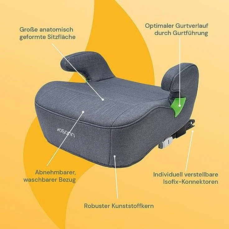 Osann Kindersitzerhöhung Junior Isofix i-Size, Sitzerhöhung Auto Kinder mit Isofix ab 126cm, Booster, schwarz – Bild 3