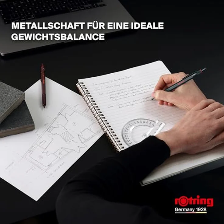 Rotring 600 Kugelschreiber, Metallgehäuse, nachfüllbar, tiefschwarze Tinte, grau – Bild 4
