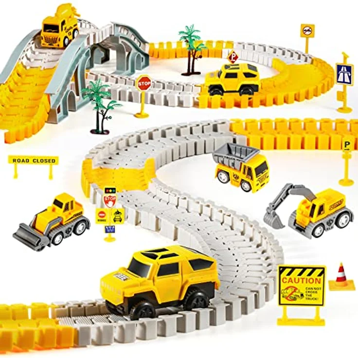 kizplays 260pcs Autorennbahn Rennbahn 6 Cars Bagger Spielzeug ab Spielzeugautos Autobahn ab 3 4 5 6 Jahre Junge Mädchen,Flexible Track Kran Spiele , Elektroauto Cars Autorennbahn für Kinder Geschenk – Bild 2