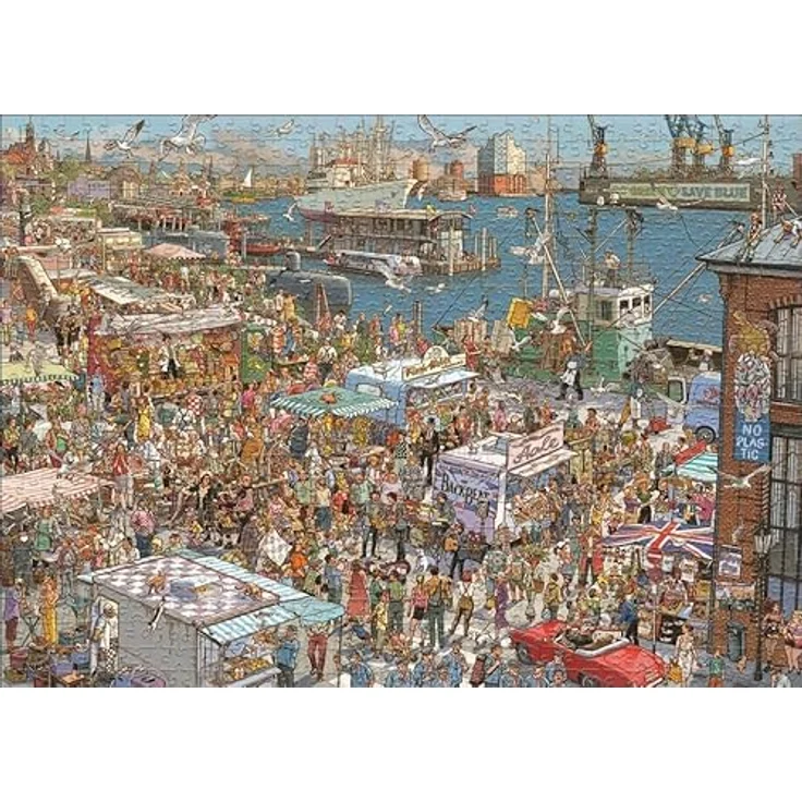 Heye Fresh Fish! Puzzle 2000 Teile, Karton mit detailreichem Hafenmotiv, Silver – Bild 4