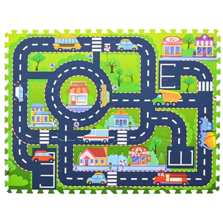 LittleTom 12 Teile Puzzlematte Straße für Kinder - 30x30 Indoor & Outdoor - Spielzeug Autostrasse Puzzle - Spielteppich Straße Spielmatte Auto Kinderteppich in Blau – Bild 2