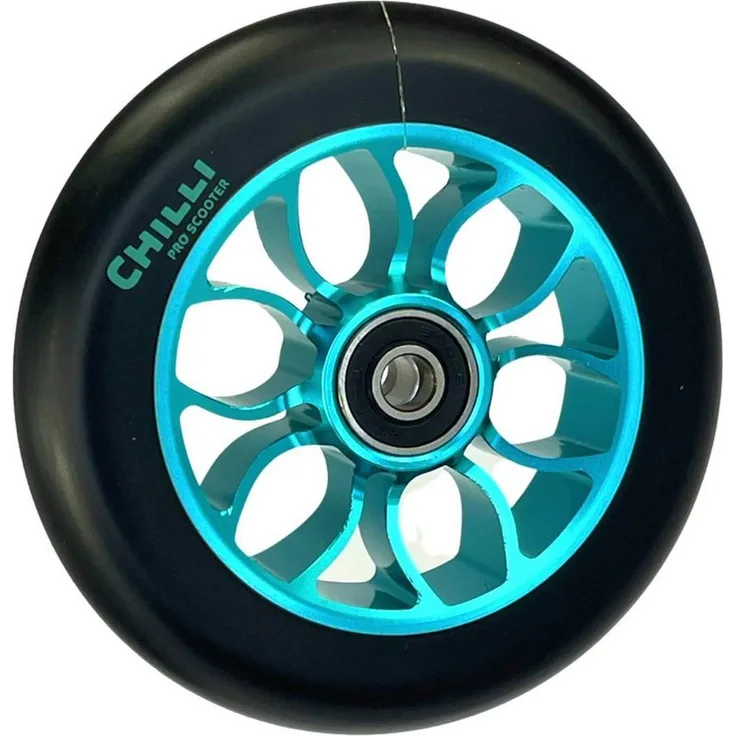 Chilli Pro Scooter Stuntscooter Chilli Pro Stunt-Scooter Rolle spoked Reaper 110mm Türkis/PU Schwarz, Scooter mit CNC gefrästem Core und Abec 9 Kugellagern