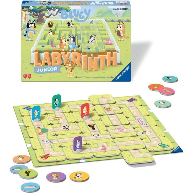 Ravensburger Labyrinth Junior Bluey, Brettspiel für Kinder mit spannenden Labyrinth-Abenteuern