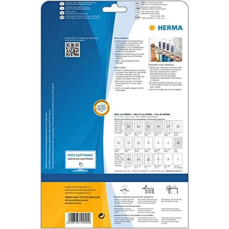 HERMA 4.725 Power-Etiketten 10900, selbstklebend, weiß, 25,4 x 10,0 mm, extrem stark haftend, FSC-zertifiziert – Bild 2