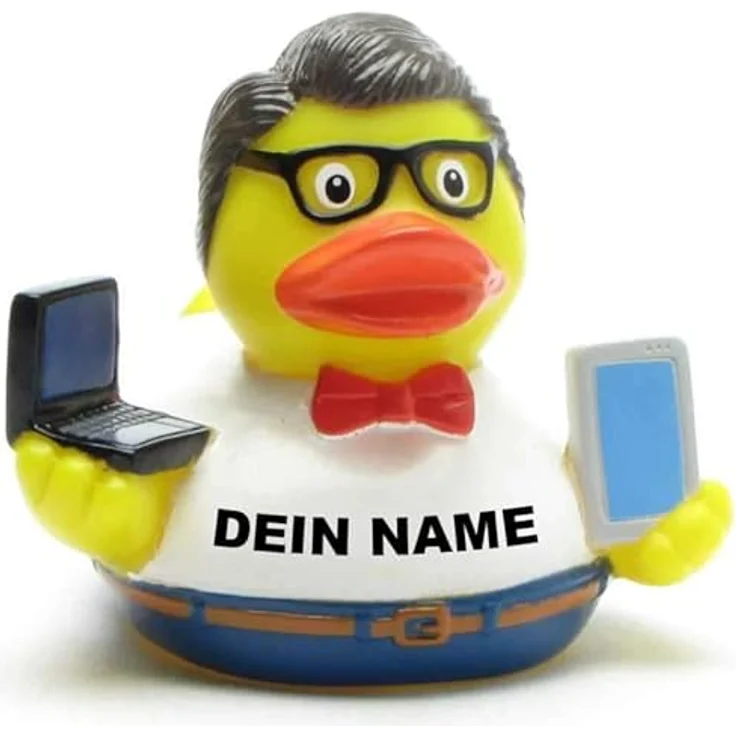 Duckshop Badeente - personalisierbar (Nerd Ente) mit eigenem Wunschtext, 8 cm, aus Vinyl – Bild 1