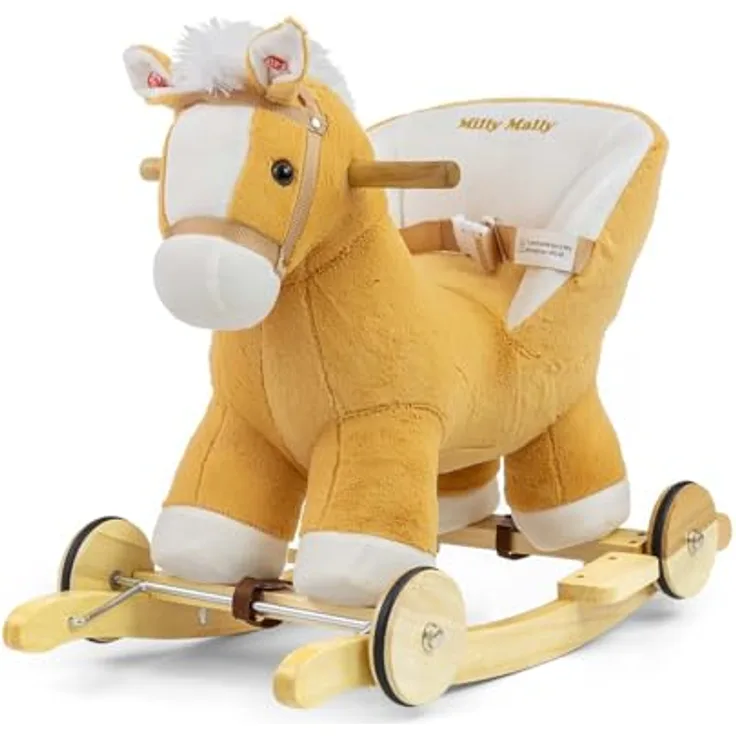 Milly Mally Schaukelpferd Polly Light Brown, Holzgriffe, Kufen, Fußstützen, 12-36 Monate, bis 30 kg