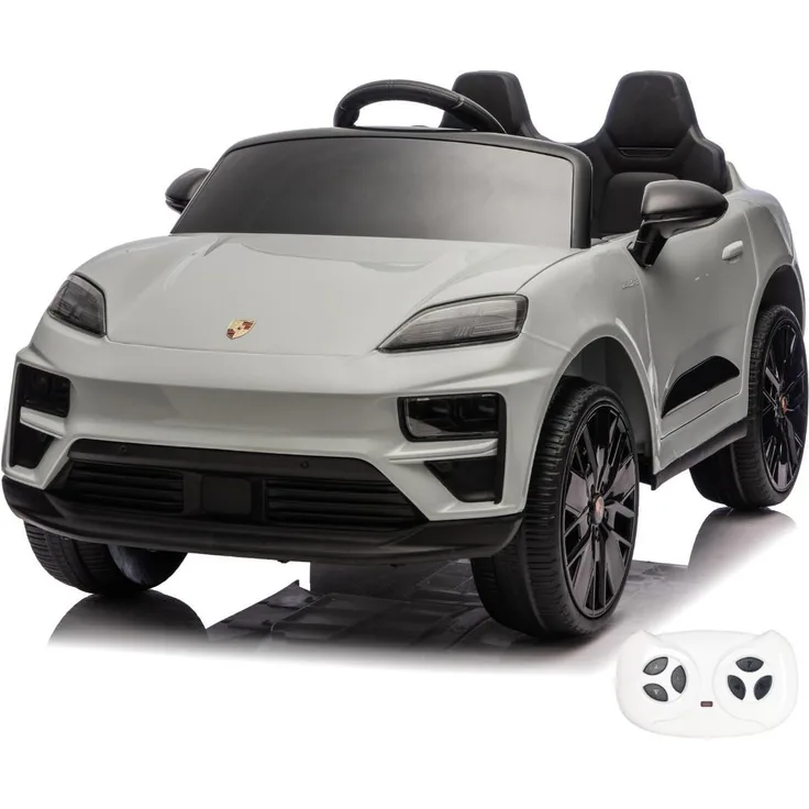 Vrooomy Porsche Macan Turbo Kinder Elektro Auto, 12V mit Fernbedienung, Soft-Start, EVA-Rädern und Bluetooth, Nardo Grau, für 1 bis 6 Jahre