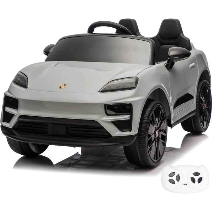 Vrooomy Porsche Macan Turbo Kinder Elektro Auto, 12V mit Fernbedienung, Soft-Start, EVA-Rädern und Bluetooth, Nardo Grau, für 1 bis 6 Jahre