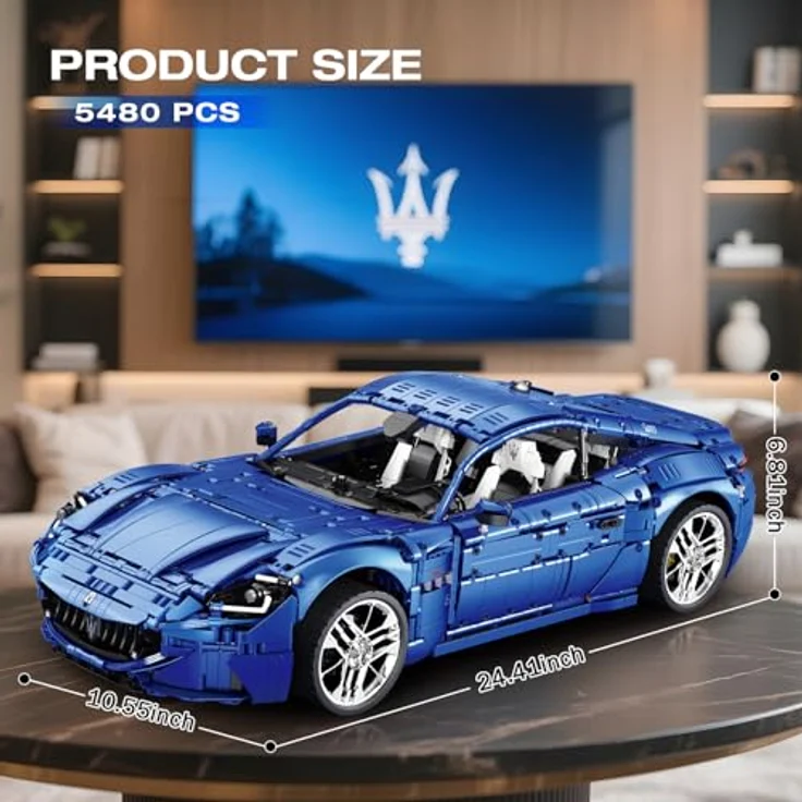 Reobrix 11010 Auto-Modellbausatz, 1:8 Technischer Sportwagen Rennwagen mit 5480 Klemmbausteinen, detailgetreu, Sammlerstück für Erwachsene – Bild 5