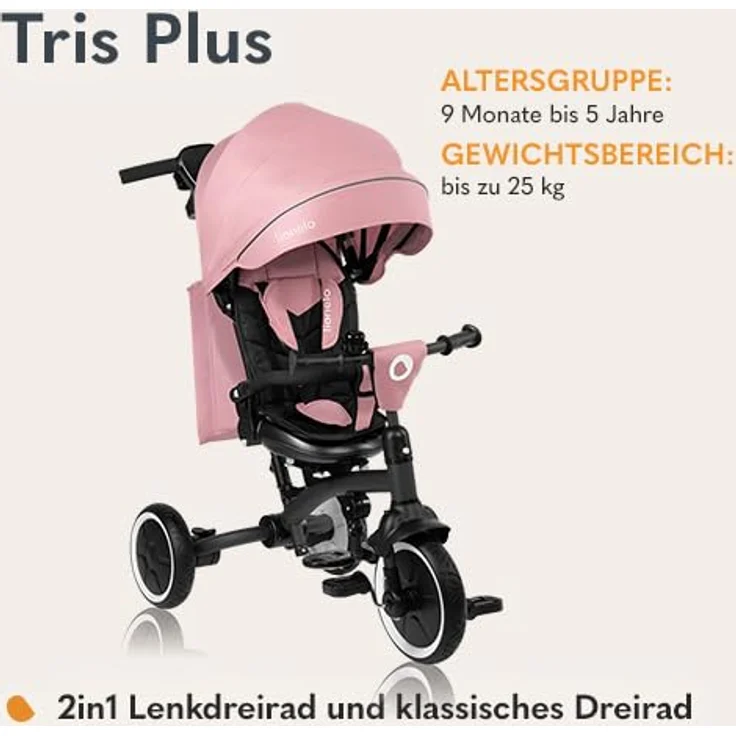 Lionelo Tris Plus Dreirad Kinderwagen, PU-Räder, drehbarer Sitz, verstellbare Rückenlehne – Bild 2