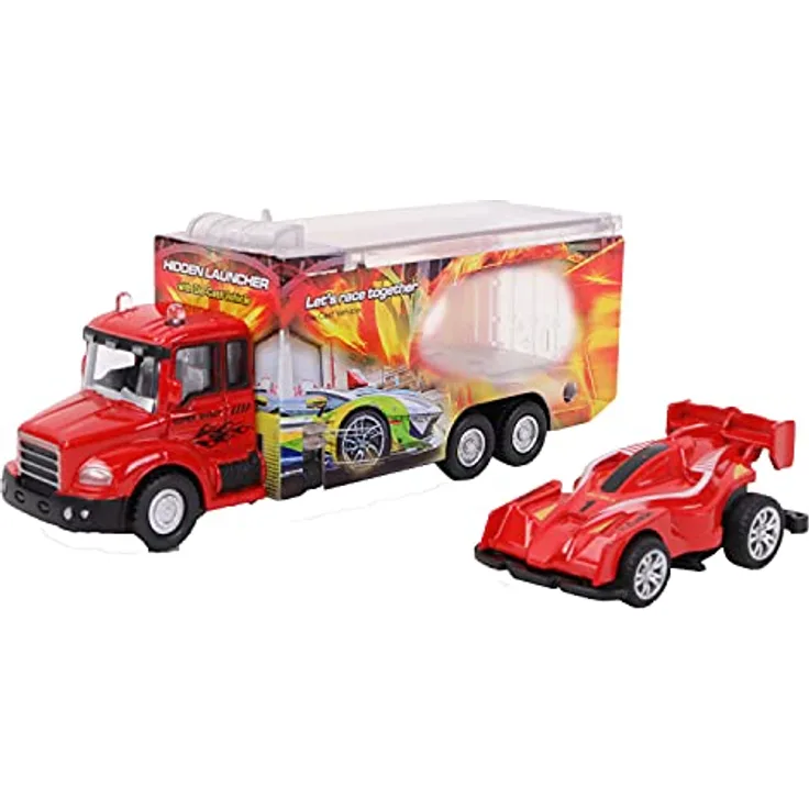 TURBO CHALLENGE - Transport-LKW mit Katapult - Druckguss - 020311-1/28 - Rückstoßauto und Freilauf-Räder - Rot - Metall - Ab 3 Jahren