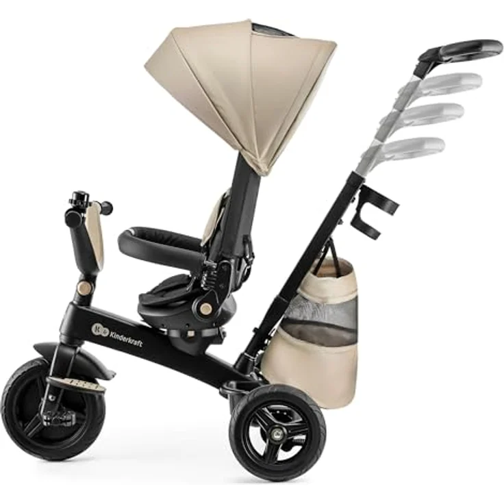 Kinderkraft Dreirad EASYTWIST, Kinderdreirad mit 360° drehbarem Sitz, verstellbarem Teleskopgriff, Sitz für Nickerchen, wetterfestem Dach und Sicherheitsgurten, beige – Bild 2