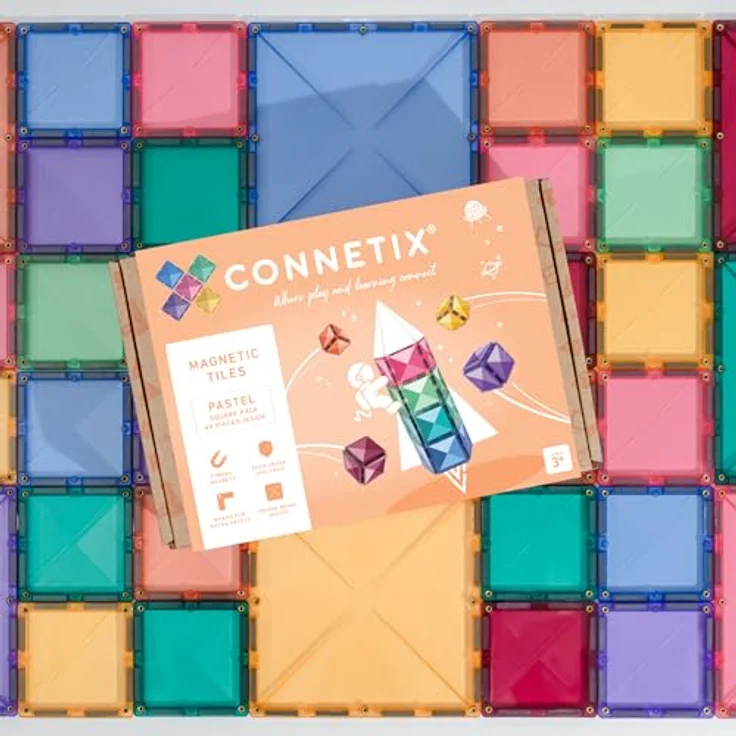 Connetix - Pastell-Quadrat-Packung, 40 Stück, magnetisches Fliesenspiel in erdigen Pastellfarben – Bild 5