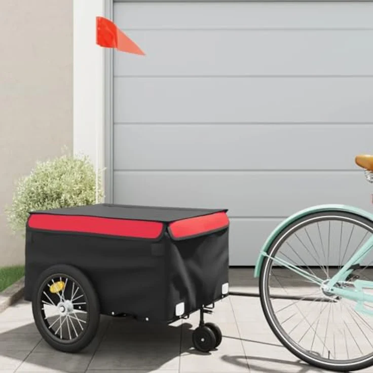 vidaXL Fahrradkinderanhänger Fahrradanhänger Schwarz und Rot 45 kg Eisen, Robustes Material, Praktisches Design, Maximale Tragfähigkeit – Bild 3