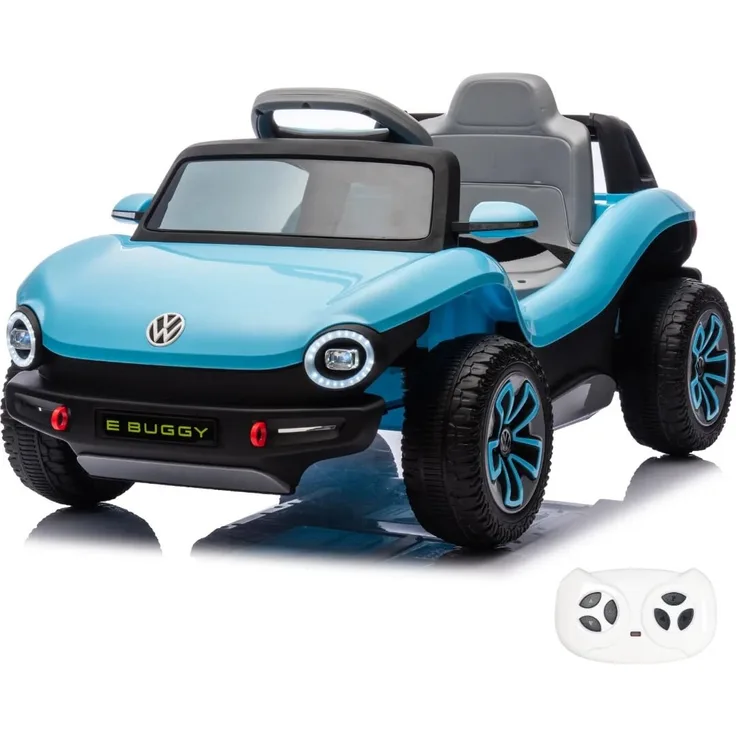 Volkswagen E-Buggy, Elektrofahrzeug 12V mit Fernbedienung, für 1 bis 5 Jahre, Blau, Sicherheitsgurt, MP3-Player mit Bluetooth, 5 km/h max. Geschwindigkeit