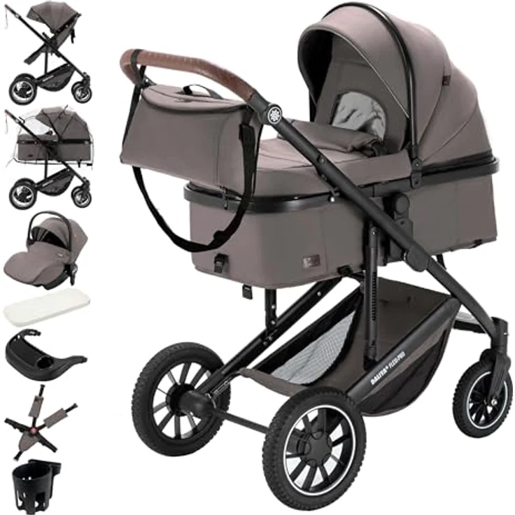 Daliya® FLEXI-PRO M 3in1 Kombikinderwagen mit i-Size Babyschale, leichten Aluminiumrahmen, Memory-Knöpfen und großem Einkaufskorb – Bild 1