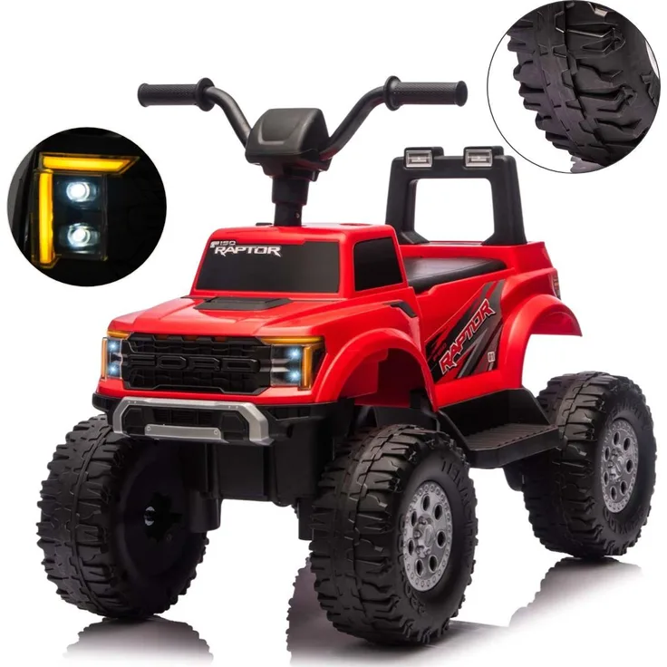 Milly Mally Ford F-150 Raptor, rotes batteriebetriebenes Quad für Kinder mit 2 Motoren-Antrieb, Fernbedienung und LED-Beleuchtung