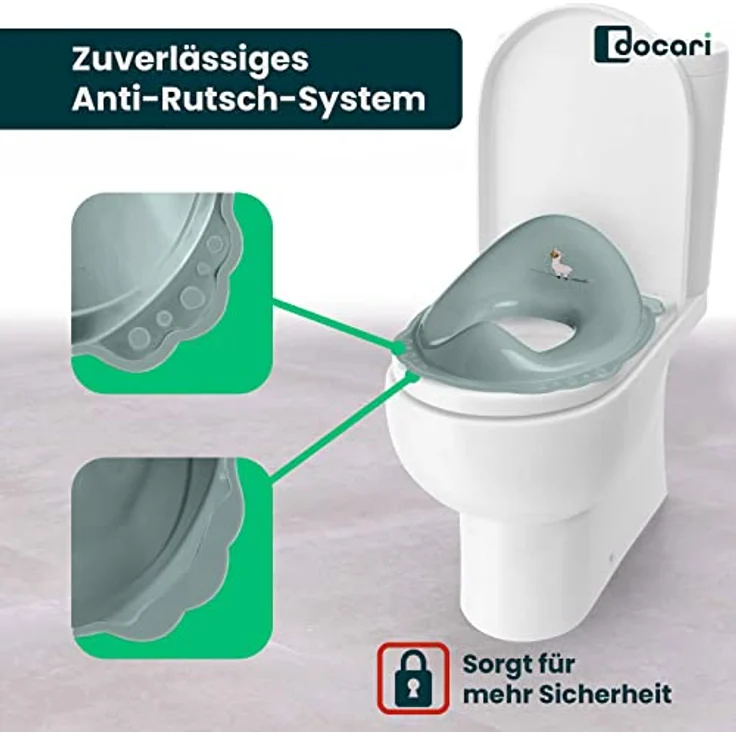 DOCARI Kinder Töpfchen Set 3 in 1, grün Lama – stabil, rutschfest und hygienisch, ideal für das Töpfchentraining mit Lerntöpfchen, Toilettenaufsatz und Hocker – Bild 4