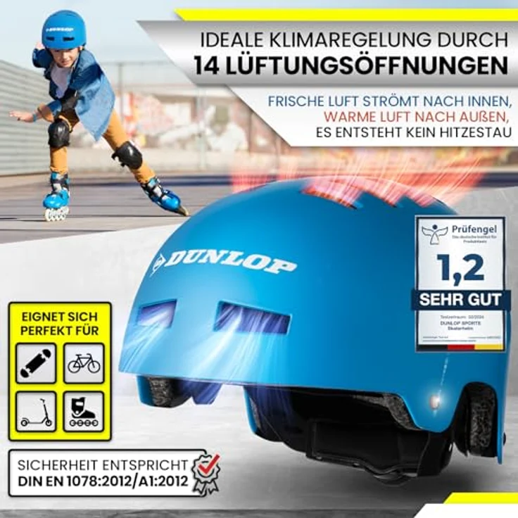 Dunlop Sports Urban Cool Pro Fahrradhelm - Test Sehr Gut - Leicht & Robust, 14-fach Belüftet, Schnellverschluss, Auto Kopfanpassung (Blau, L (58-61cm)) – Bild 5