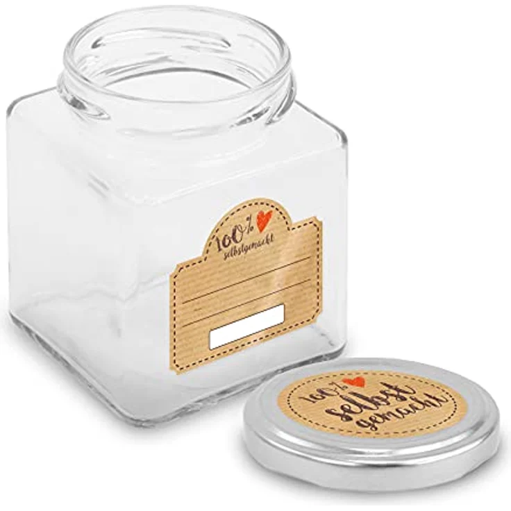 itenga Marmeladen Etikett, selbstklebende Aufkleber aus hochwertigem Papier, 10 runde und 10 rechteckige Sticker, braun, beschriftbar für Einmachgläser und Geschenke – Bild 3
