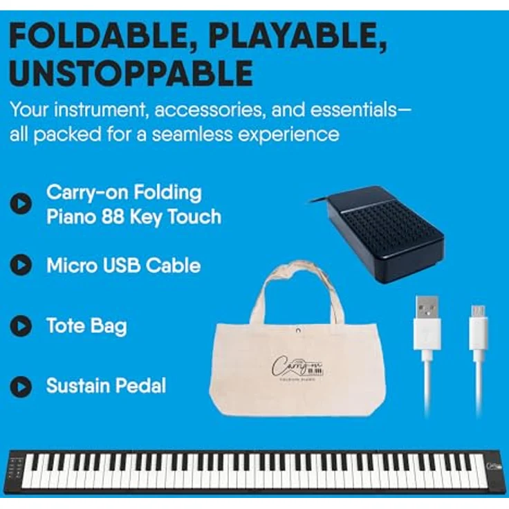 Blackstar Folding Piano, 88 Tasten, tragbares Klavier mit echtem Anschlag, schwarz – Bild 5