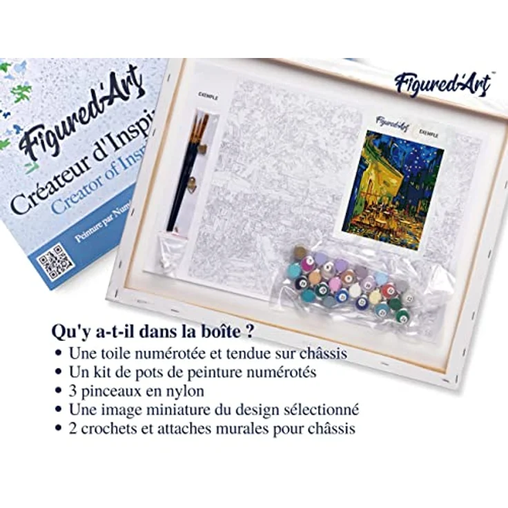 Figured'Art Malen Nach Zahlen Erwachsene Mit Rahmen Van Gogh - Café - Paint by Numbers Basteln DIY Bastelset 40x50cm - Leinwand gespannt auf Holzrahmen – Bild 5