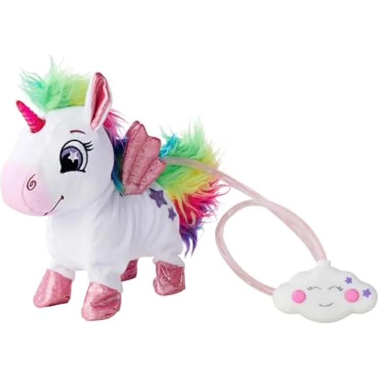 SIMBA TOYs PetZoo Regenbogen Einhorn, Funktionsplüsch mit beweglichem Kopf und Schweif, 24 cm, LED-Steuerung