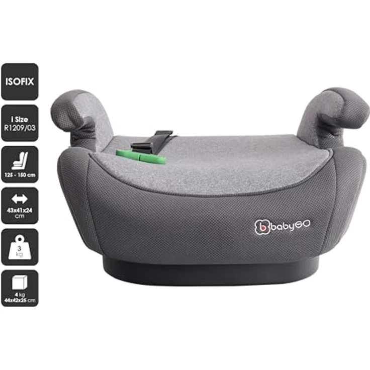 BabyGo Kindersitzerhöhung Bursa IV Isofix 126-150 cm, vorwärts gerichtet, atmungsaktives Material, Memory-Foam-Funktion, grau – Bild 2