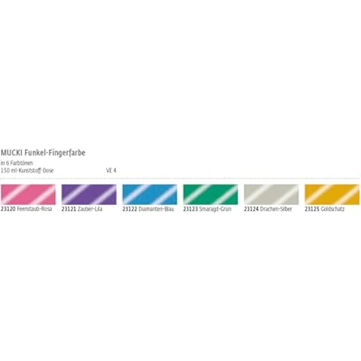 KREUL MUCKI Funkel Fingerfarben, 6 Glitzerfarben in Diamanten-Blau, Zauber-Lila, Feenstaub-Rosa, Drachen-Silber, Smaragd-Grün, Goldschatz, vegan, gut auswaschbar – Bild 17