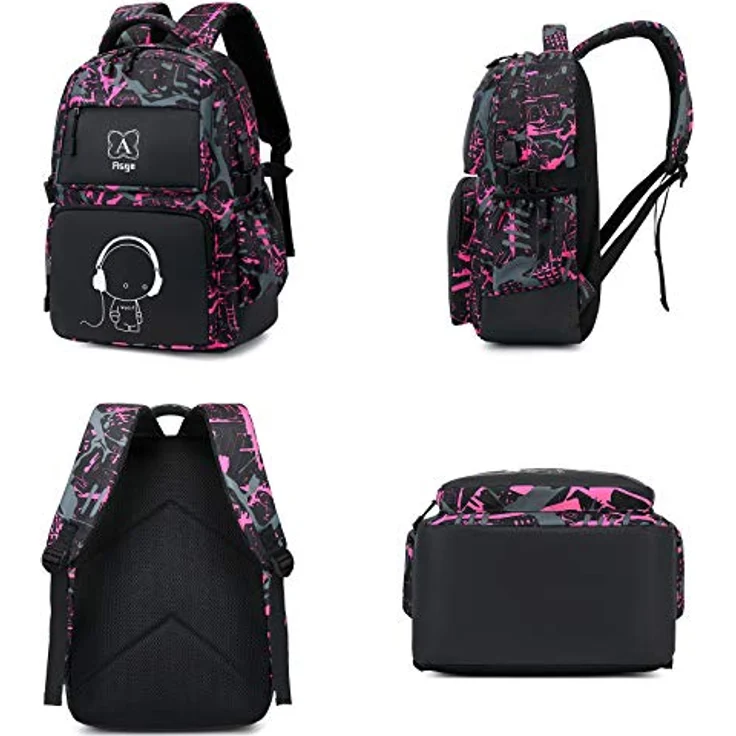 Asge Schulrucksack Mädchen, reflektierende Schultasche aus wasserabweisendem Oxford-Material, ergonomisches Design, inklusive Federmäppchen, ideal für Schule und Outdoor Aktivitäten – Bild 2