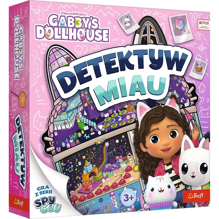 Trefl Detektiv Meow Familien-Brettspiel Gabis Katzenhaus, kooperatives Beobachtungsspiel mit 56 Hinweiskarten und Spielfiguren
