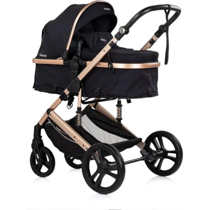 Chipolino Amore, Kinderwagen 2 in 1 mit Getränkehalter, Wickeltasche und Fußabdeckung, schwarz – Bild 2