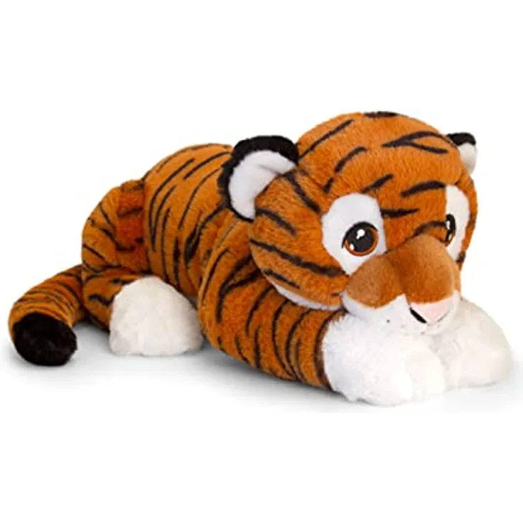 Keel Toys Keeleco SE6102 Plüschtier Tiger, ca. 45 cm, aus 100% recycelten Materialien, mit aufgestickten Baumwollaugen