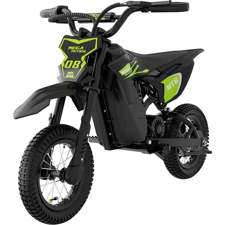 MEGAMOTION MT8 Elektro Motorrad für Kinder, 300W, 25 km/h, 36V 5,2Ah Akku, 18 km Reichweite, 3 Geschwindigkeitsstufen, IPX4, grün/schwarz, ab 6 Jahren