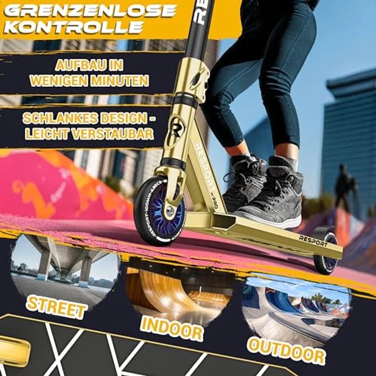 RE:SPORT REVO PRO Stunt Scooter, 110 mm PU Wheels, ABEC 9 Kugellager, inkl. Ständer, Aluminiumrahmen, für Kinder & Erwachsene – Bild 4