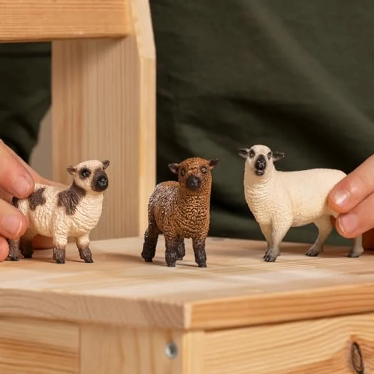Schleich Schaffreunde (42660) Farm World, Set mit 3 Schafen in braun, gefleckt und weiß – Bild 2