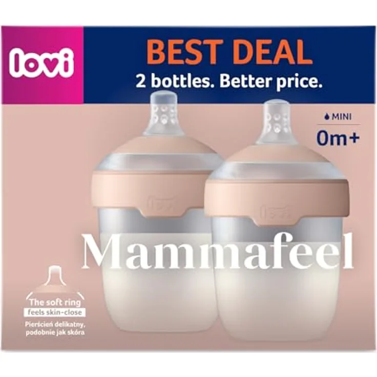 LOVI Mammafeel Bottle 150ml, Babyflasche 0 m+ im 2er Set, BPA-frei, ergonomisches Design