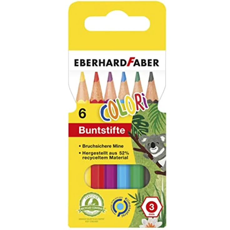 Eberhard Faber 514906 - Colori kurze Buntstifte, hexagonale Form, in 6 Farben, im Kartonetui, zum Malen, Illustrieren und Zeichnen