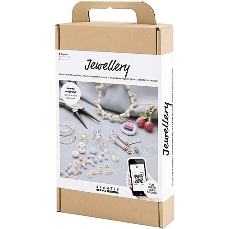 creativ company Kreativset Starter Set Schmuck, Bastelset für Anfänger mit Figurenperlen, Gummiband und Anleitungen für Ohrringe und Armbänder – Bild 1