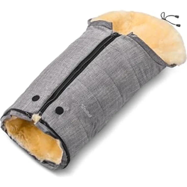 Fellhof Kinderwagenfellsack GASTEIN, 100% Merino-Lammfell, beige melange, wind- und wasserabweisend, für Babyschale bis 12 Monate, Kapuzenfunktion, ÖkoTex-zertifiziert – Bild 4