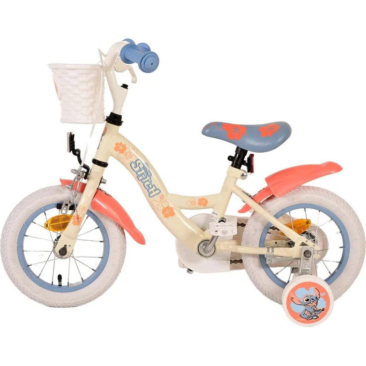 Volare Kinderfahrrad Disney Stitch 12 Zoll, 1 Gang, ohne Schaltung, mit Hand- und Rücktrittbremse, cremefarbene Tropical Stitch Farbe, höhenverstellbarer Sattel und Lenker