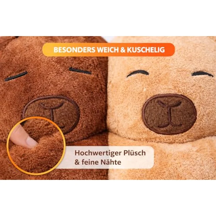 SOMA Wende Capybara Kuscheltier 2in1, reversibles Plüschtier in Braun/Beige, weiches Stofftier für Stressabbau, Geschenk für Kinder und Erwachsene – Bild 3