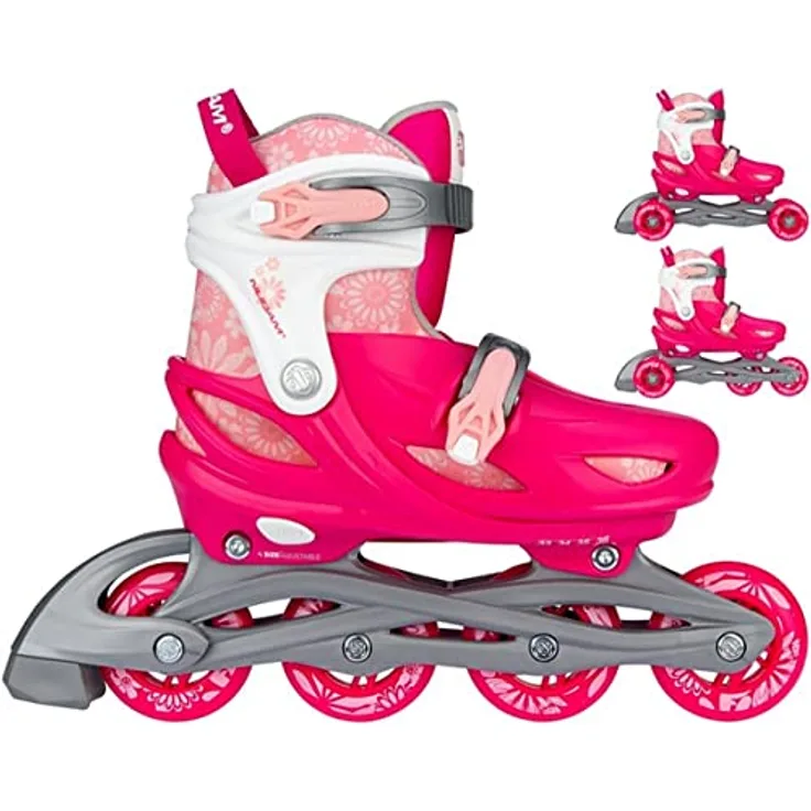 Nijdam 3-in-1 Inline Skates Adjustable - Floral Switch - Fuchsia/White/Pink/Silver Grey - 29-32
